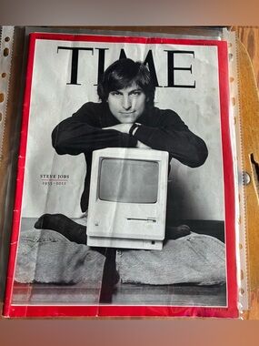 TIME Magazine Cover Featuring Steve Jobs - Black & White with Red Border